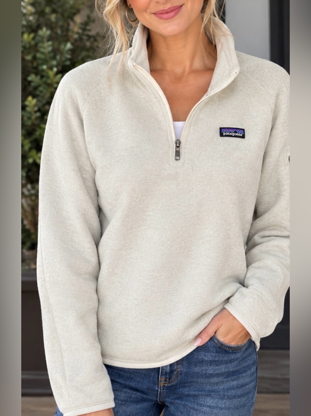Patagonia Cream Quarter-Zip Fleece Pullover